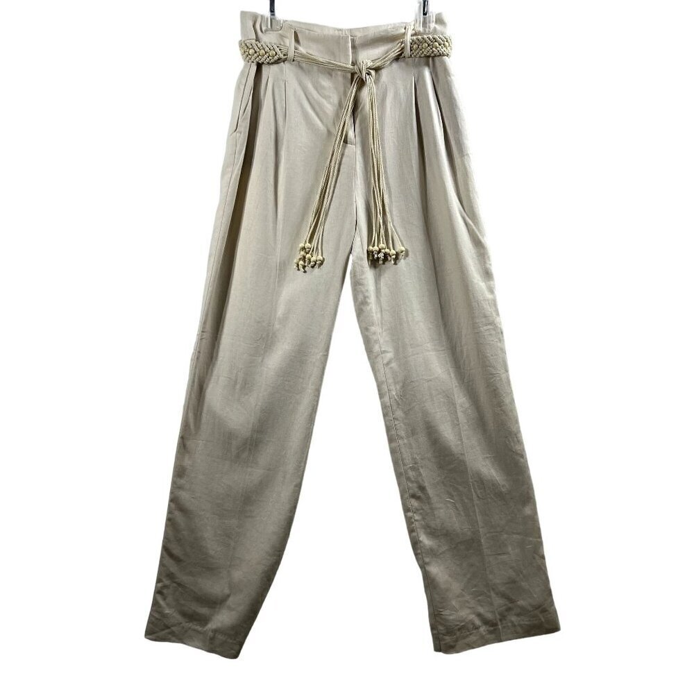 House Of Harlow 1960 NEW Womens XS Linen Blend Palazzo Pants Rope Beaded Belt